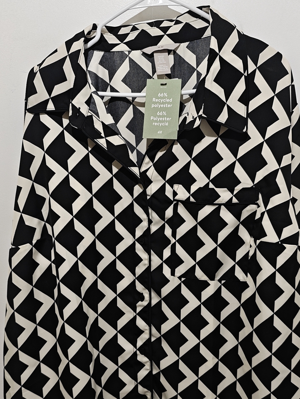 H&M Black and White Geometric Button-Up Shirt And Pant Combo